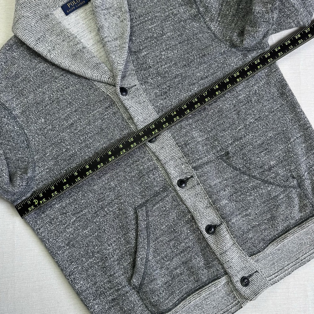 Polo Ralph Lauren Shawl Collar Knit Cardigan Sweater Men L Grey Rugby Preppy - Picture 6 of 10